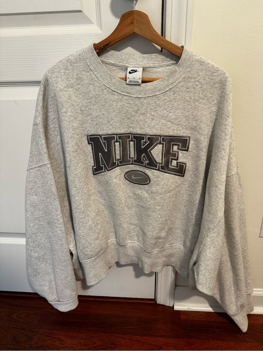 Nike Women's Gray Logo Boxy Crewneck Sweatshirt
